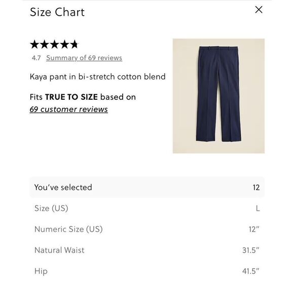 J. Crew Kaya pant in bi-stretch cotton blend Navy Blue Size 12 NWT CI418 - Picture 12 of 13